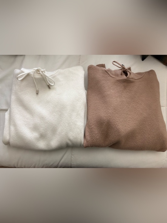 no brand Sweaters - Women's Cozy Drawstring Pullover Sweater - White and Brown bundle